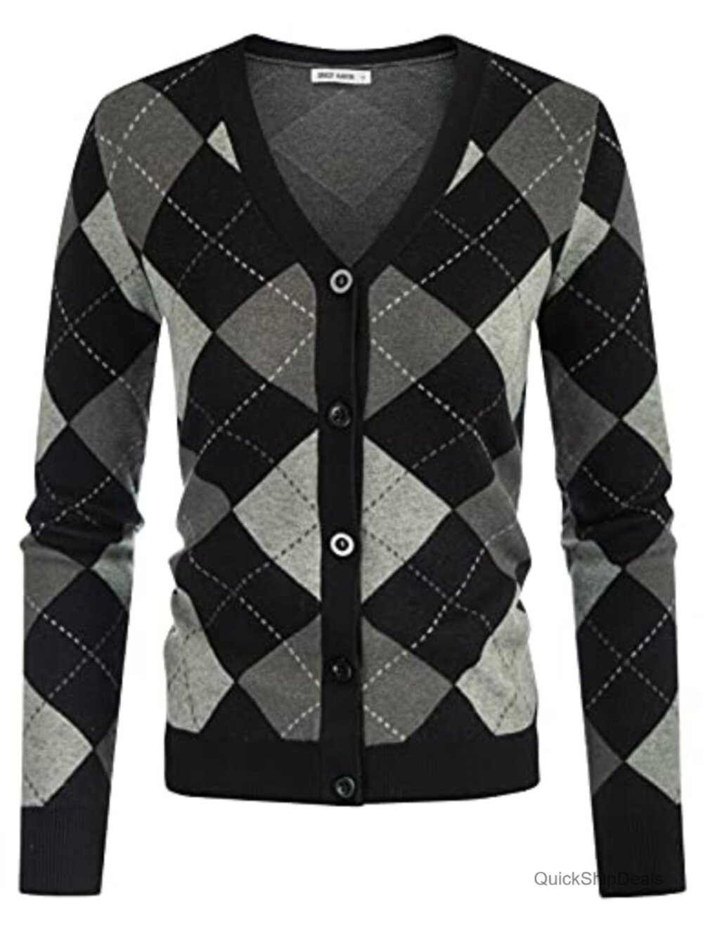 GRACE KARIN Women's Argyle Cardigan V-Neck Button Down Knit Sweater